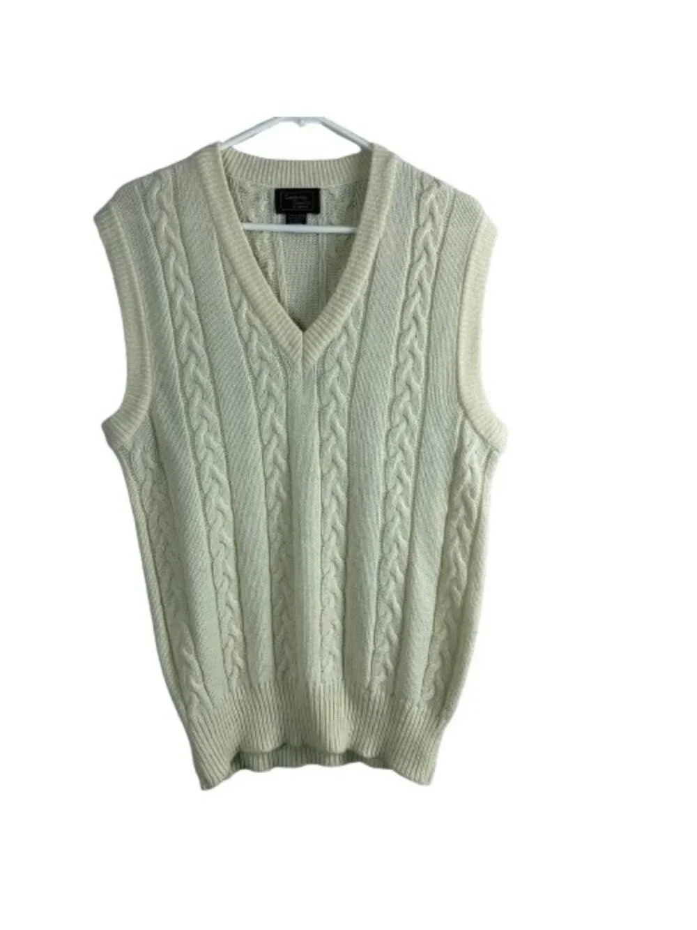 VTG 90s Cambridge Classics Men’s Cream Cable Knit Wool Blend Sweater Vest S